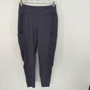 REI Co Op Women Small Active Leggings Gray Side Pockets Hiking Stretch Tech Yoga